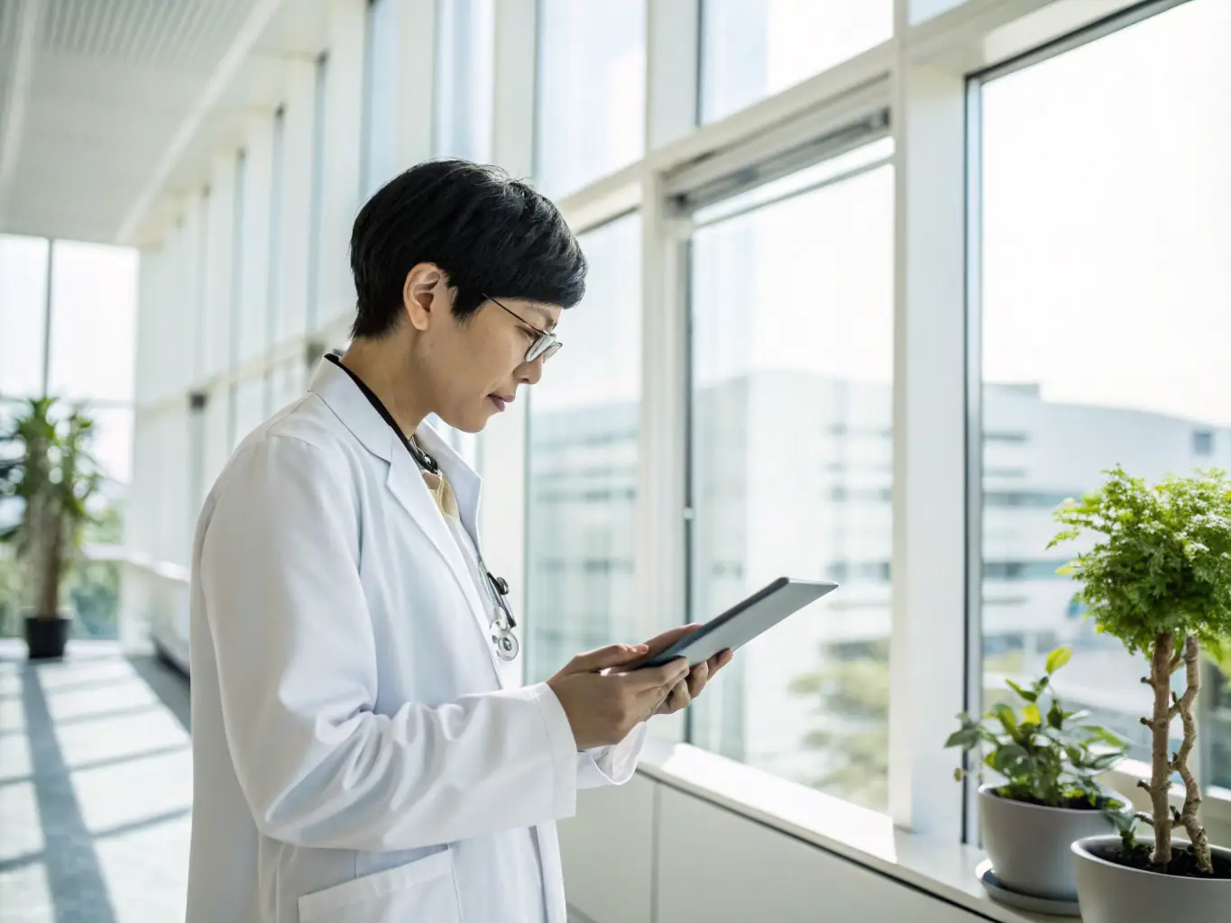 A caring healthcare provider reviewing a patient's chronic care plan on a tablet during a virtual appointment, emphasizing personalized support.