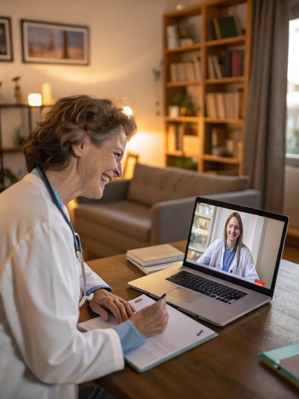 A healthcare professional discussing a chronic care plan with a DVA client via video call, highlighting the benefits of remote monitoring and support.