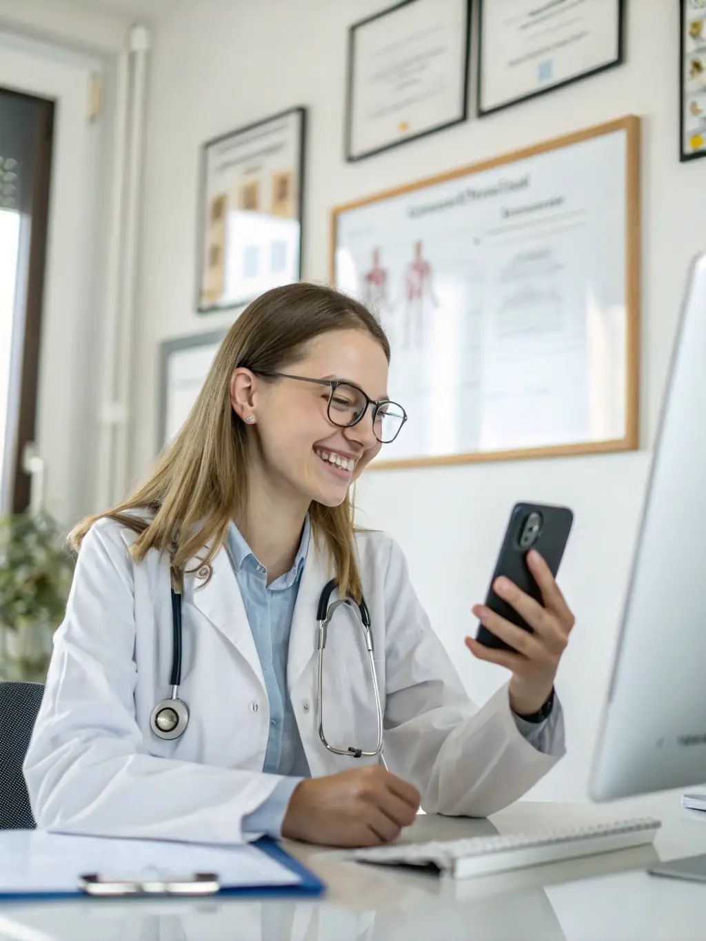 A friendly doctor in a telehealth setting, smiling and consulting with a patient who is an NDIS participant, ensuring they feel supported and understood.